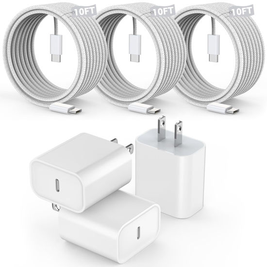 Picture of [3 Pack]Long 10FT iPhone 16 15 Charger 20W Fast Wall Charger Block,10Foot USB C to C Braided Woven Cable Fast Charging for iPhone 16/16 Pro/16 Pro Max/16 Plus/iPhone 15/15 Pro/15 Pro Max/iPad 12.9 Pro