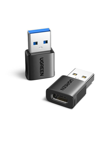 Picture of UGREEN 10Gbps USB to USB C Adapter 2Pack, USB C Female to USB Male Adapter USB C Charger Connector for Apple Watch 7 8 9, iPhone 14 13,AirPods,MagSafe Charger,CarPlay,Black