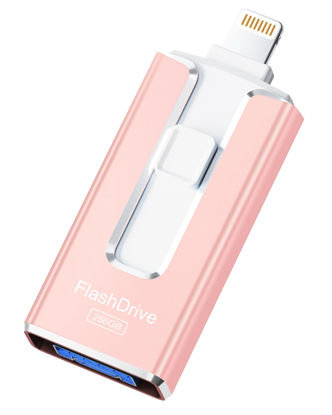 Picture of MFi Certified 256GB Flash Drive for iPhone iPad, Photo Stick for External Memory Storage, Easily Back Up and Save Photos Videos, USB Memory Stick Thumb Drive for iPhone/iPad/Android/PC (Light Pink)