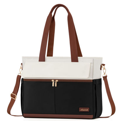 Picture of LOVEVOOK Laptop Bag for Women 15.6 Inch Laptop Tote Bag Large Capacity Work Bags Mutiple Pockets Teacher Bag with Removable Strap Water Resistant Computer Bag for Business Travel Nurse, Black Brown