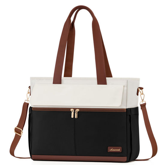Picture of LOVEVOOK Laptop Bag for Women 15.6 Inch Laptop Tote Bag Large Capacity Work Bags Mutiple Pockets Teacher Bag with Removable Strap Water Resistant Computer Bag for Business Travel Nurse, Black Brown