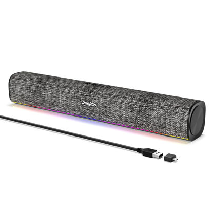 Picture of SOULION R100 Bluetooth Computer Speakers with Dynamic LED Light, USB Plug & Play PC Speakers with Switch Button, Clearly Sound Soundbar for Desktop Laptop Monitor(USB-C to USB Adapter Included)