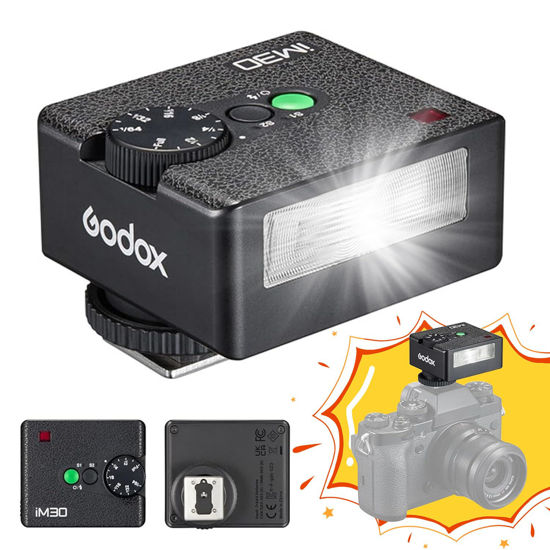 Picture of Godox Flash IM30 Camera Flash Pocket Flash, S1/S2 Optical Control, 6500K±200K Color Temperature, 7 Power Levels (1/64~1/1), Guide Number 15 (ISO 100, Meter), Godox IM30 Flash for Cameras
