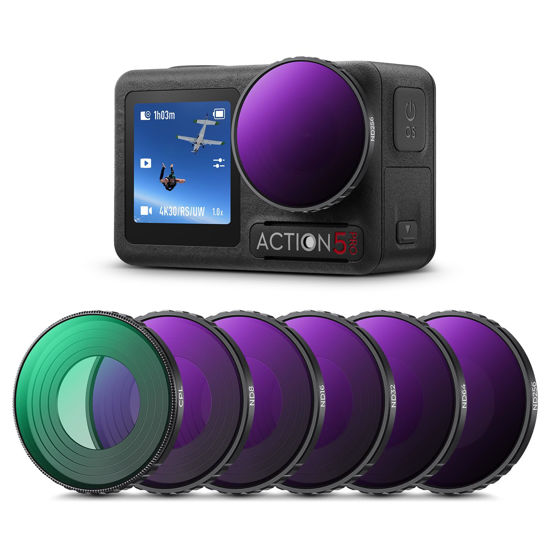Picture of K&F Concept ND Filter Compatible with DJI Osmo Action 5 Pro/Osmo Action 4, 6 Pack CPL ND8 ND16 ND32 ND64 ND256 Polarizer Neutral Density Filter Action Camera Accessories, Multi Coated HD Optical Glass