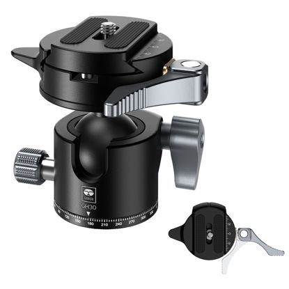 Picture of SIRUI Quick Release System Low Profile Tripod Head, 360° Panoramic Metal Camera Ball Head Mount with 1/4" and 3/8" Threaded Hole for Monopod, DSLR, Phone, Max Load 22lbs/10kg, GH30