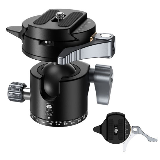 Picture of SIRUI Quick Release System Low Profile Tripod Head, 360° Panoramic Metal Camera Ball Head Mount with 1/4" and 3/8" Threaded Hole for Monopod, DSLR, Phone, Max Load 22lbs/10kg, GH30