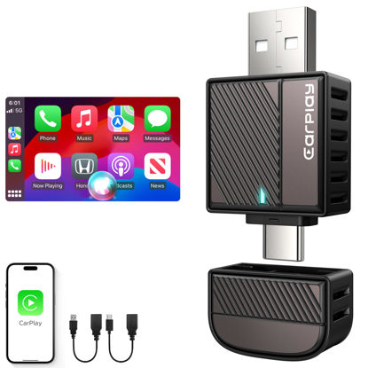 Picture of Wireless CarPlay Adapter for iPhone, Convert Wired to Wireless Apple CarPlay Adapter, Mini Size with Extension Cable USB & USB-C/Type-C, Stable Control & No Delay