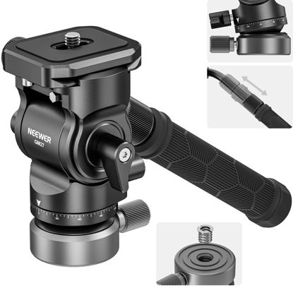 Picture of NEEWER Tripod Fluid Head with +/-10° Leveling Base(37mm Dia.), Metal Pan Tilt Head with Arca Type QR Plate, Telescopic Handle for Compact Video Camera DSLR Camera, Max Load 8.8lb/4kg, GM27