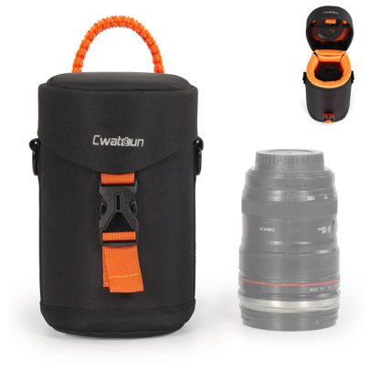 Picture of Cwatcun Camera Lens Case, Hard Case Shockproof DSLR Camera Lens Pouch with Shoulder Strap, Water Resistant Camera Lens Bag for Nikon, Sony, Fuji, Canon and Other Lens Below 3.03" x 5.71"(D x L)
