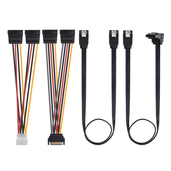Picture of Cable Matters SATA III Data Cable and SATA Power Cable Kit with Straight and 90 Degree SATA III Cables, Power Splitter Adapter, and Molex Adapter in Black