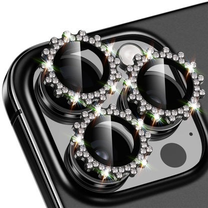 Picture of Xfilm for iPhone 16 Pro/16 Pro Max Camera Lens Protector Bling Individual Gear Design Diamond Ring 9H Hardness Scratchproof Protector, Stylish Phone Accessories, Case Friendly (Black)