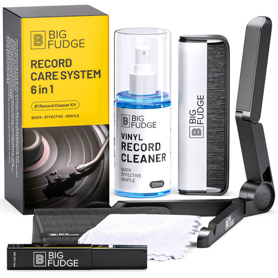 Picture of Big Fudge Complete Vinyl Record Cleaning Kit - 6-in-1 Vinyl Record Cleaner - incl. Carbon Fiber Record Brush, Stylus Cleaner, Drying Stand, Microfiber Cloth & Towel Cloth - Record Player Accessories