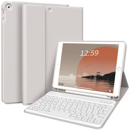 Picture of kenke Case with Keyboard for iPad 9th/8th/7th Generation 10.2 inch 2021/2020/2019 Detachable Wireless Bluetooth Keyboard Cover Thin & Light with Left Side Pencil Holder Auto Wake/Sleep（Gray）