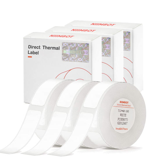 Picture of NIIMBOT Label Tape of Model D11/D110/D101 Printer, (3 Rolls, 0.47"×1.57"/12×40mm) Adapted Label Printing Paper, Office & Home Labeling Tape Replacement (White)