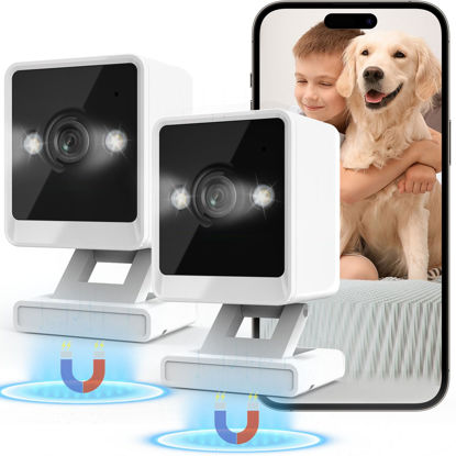 Picture of vebiliki Indoor Security Camera, 2K Pet Camera, WiFi Camera with Color Night Vision & Siren, Indoor Camera for Baby with 2-Way Audio, 24/7 Cloud & SD Card Storage, Magnetic Base, 2 Packs