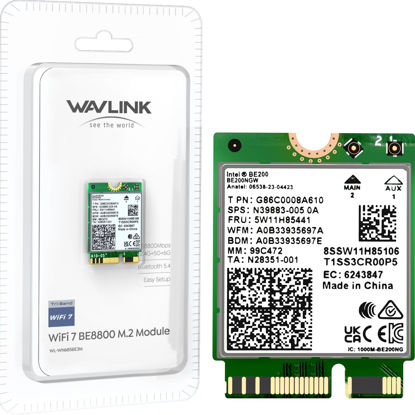Picture of WAVLINK WiFi 7 Wireless Card, 8774Mbps Tri-Band BE200 M.2 NGFF Network Module with Bluetooth 5.4, MU-MIMO, WPA3, Support Windows 10/11(64-bit) Laptop, Not Support AMD