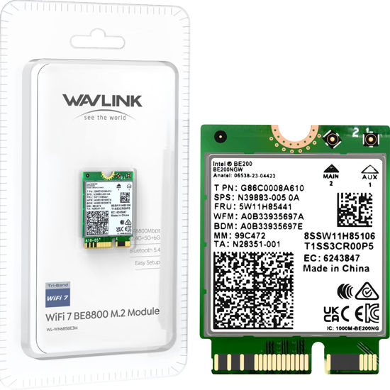 Picture of WAVLINK WiFi 7 Wireless Card, 8774Mbps Tri-Band BE200 M.2 NGFF Network Module with Bluetooth 5.4, MU-MIMO, WPA3, Support Windows 10/11(64-bit) Laptop, Not Support AMD