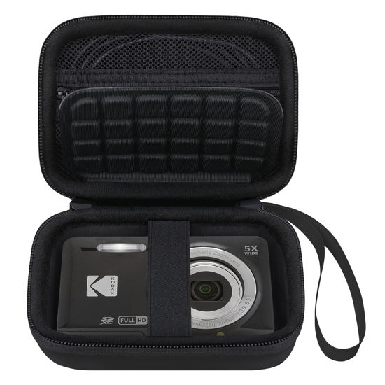 Picture of Elonbo Camera Carrying Case for KODAK PIXPRO FZ55 / FZ53 / FZ45 / FZ43 16MP Digital Camera, Vlogging Camera Storage Holder Trave Bag, Mesh Bag Fits Batteries, Cable, Memory Card, Black