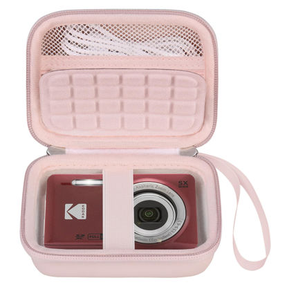 Picture of Elonbo Camera Carrying Case for KODAK PIXPRO FZ55 / FZ53 / FZ45 / FZ43 16MP Digital Camera, Vlogging Camera Storage Holder Trave Bag, Mesh Bag Fits Batteries, Cable, Memory Card, Card Reader, Pink
