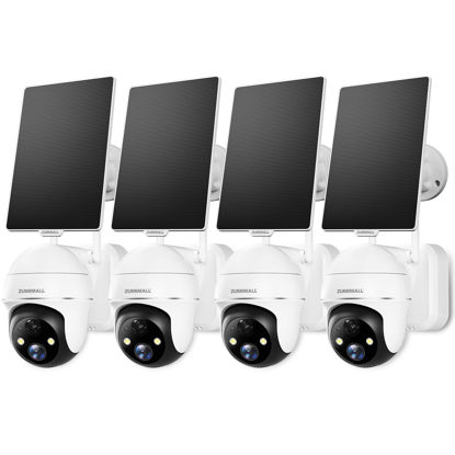 Picture of ZUMIMALL Security Cameras Wireless Outdoor - 4 Packs, 360° PTZ Outdoor Camera Wireless Solar Powered,2.4G WiFi, Spotlight/Siren//3MP Color Night Vision/AI Detection/IP66