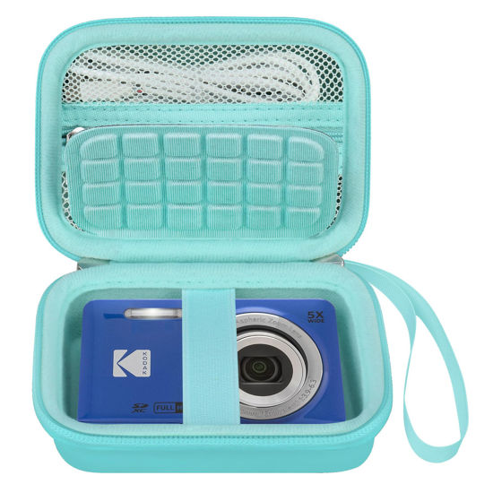 Picture of Elonbo Camera Carrying Case for KODAK PIXPRO FZ55 / FZ53 / FZ45 / FZ43 16MP Digital Camera, Vlogging Camera Storage Holder Trave Bag, Mesh Bag Fits Batteries, Cable, Memory Card, Green