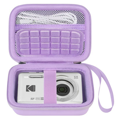 Picture of Elonbo Camera Carrying Case for KODAK PIXPRO FZ55 / FZ53 / FZ45 / FZ43 16MP Digital Camera, Vlogging Camera Storage Holder Trave Bag, Mesh Bag Fits Batteries, Cable, Memory Card, Card Reader, Purple