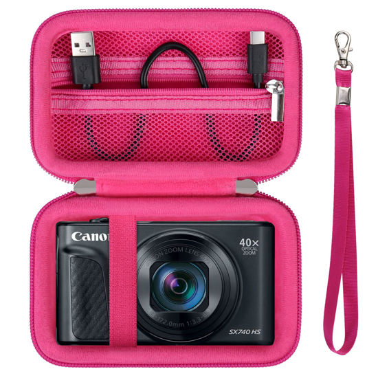 Picture of Supmay Hard Carrying Case for Canon PowerShot SX740/ SX730/ SX720/ SX620/ G7X Digital Camera, Protective Storage Bag with Zipper Mesh Pocket for Battery Pack, Charging Cable, USB Card, Rosered