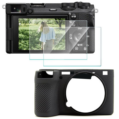 Picture of HUADU Screen Protector (2+1Pack) Compatible for Sony Alpha 6700,Tempered Glass Film Anti-Scratch High Definition and Soft Silicone Case for Sony A6700 Camera, black