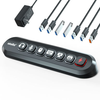 Picture of Powered USB Hub, atolla 7-Port USB 3.0 hub (6 Superspeed Transfer Ports+ 1 Fast Charging Port) with Swappable Illuminated Icon Switch and 12V/3A Power Adapter for Windows, MacOS, ChromeOS, Linux