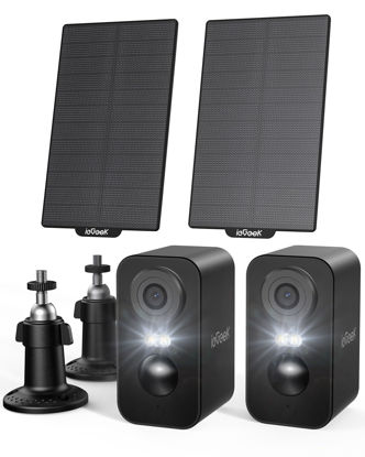 Picture of Solar Security Cameras Wireless Outdoor, ieGeek 2 Pack 2K WiFi Battery Camera System for Home Surveillance, Battery Powered Cam with 3MP Color Night Vision, PIR, AI, 2-Way Talk, IP65, Works with Alexa