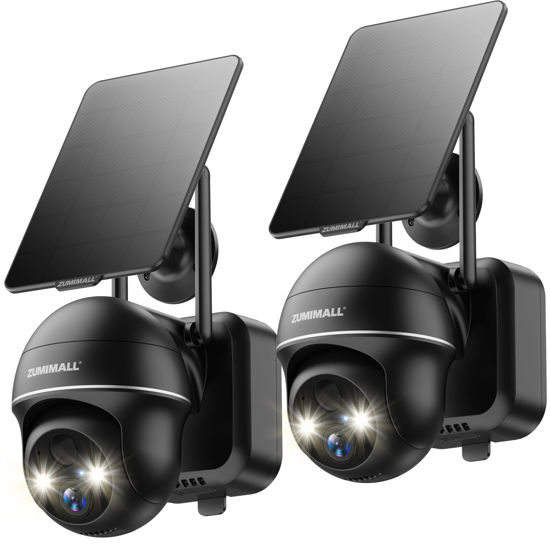 Picture of ZUMIMALLSolar Security Cameras Wireless Outdoor with 360° PTZ, 2 Packs Solar Powered Cameras for Home Security, Spotlight & Siren/3MP Color Night Vision/PIR Detection/2-Way Talk/IP66/Cloud