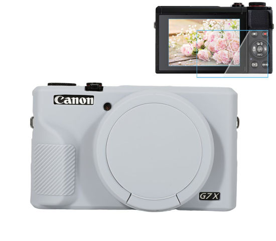 Picture of Pocoukate Case for Canon G7X Mark III Camera, Soft Silicone Protective Cover Skin with Removable Lens Cover for Powershot G7X Mark iii, Silicone Case with G7X3 Screen Protector Accessories - Gray