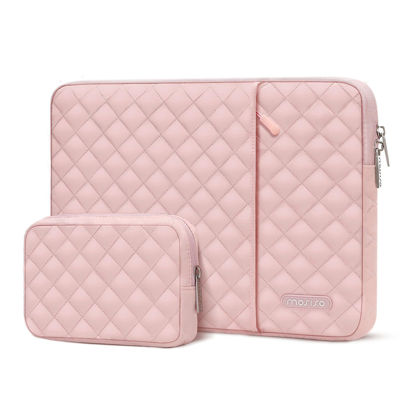 Picture of MOSISO Laptop Case 13.3 inch, 13-14 inch Laptop Sleeve Bag Compatible with MacBook Air/Pro 13 / Pro 14, HP Dell ASUS Notebook, Square Quilted Vertical Computer Bag with Pocket&Small Case, Chalk Pink