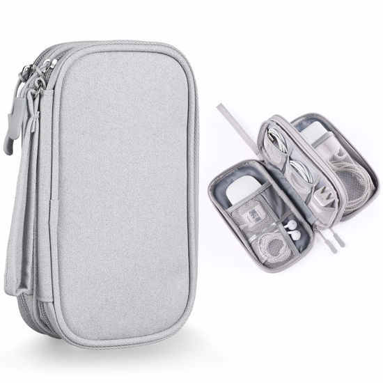 Picture of Bevegekos Electronics Accessories Organizer Pouch Bag, Designed for Power Adapter/Charger/Cables/Mouse, for Travel (Light Grey)