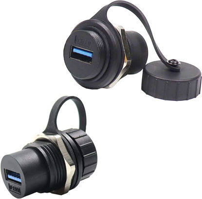 Picture of PENGLIN 2PCS Waterproof USB 3.0 Panel Mount Coupler, IP67 USB Pass Through Connector, Female to Female Bulkhead Extension Adapter
