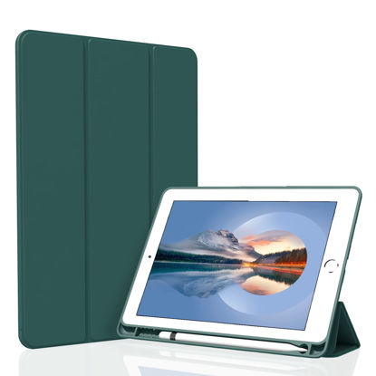 Picture of Divufus Case for iPad 10.2 2021/2020/2019, Smart Lightweight Trifold Stand Cover, Auto Sleep/Wake Soft TPU Pencil Holder Case for iPad 10.2 inch 9th/8th/7th Generation - Dark Green