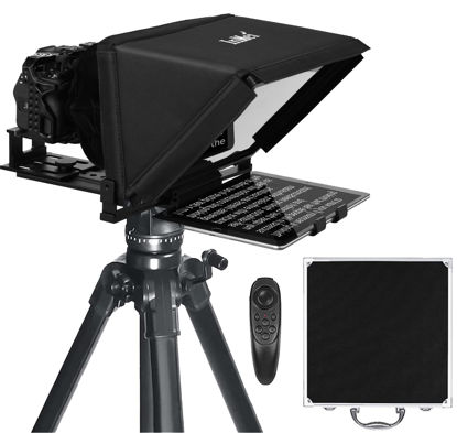 Picture of Inmei TX12 Teleprompter with Remote App Control, 13inch Metal Teleprompter，Compatible with iPad, Smartphone, DSLR Camera,Collapsible with Carry Case,Easy to Assemble