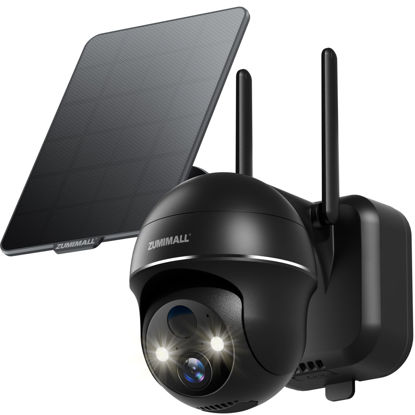 Picture of ZUMIMALL Solar Security Cameras Wireless Outdoor with 360° PTZ, 2.4G WiFi Solar Powered Cameras for Home Security, Spotlight & Siren/PIR Detection/3MP Color Night Vision/2-Way Talk/IP66/Cloud