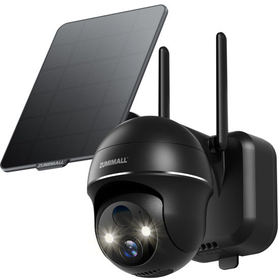 Picture of ZUMIMALL Solar Security Cameras Wireless Outdoor with 360° PTZ, 2.4G WiFi Solar Powered Cameras for Home Security, Spotlight & Siren/PIR Detection/3MP Color Night Vision/2-Way Talk/IP66/Cloud