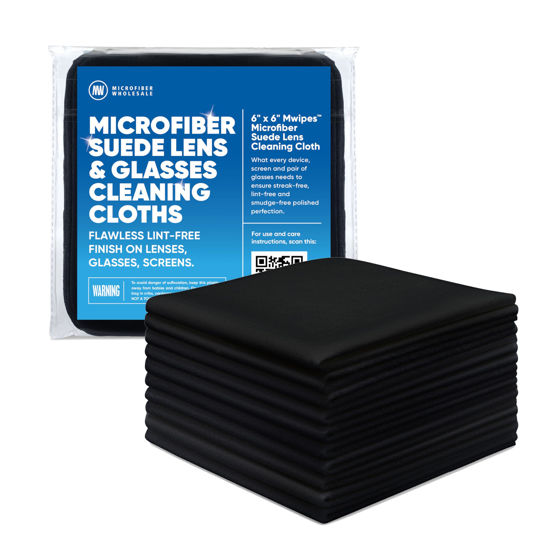 Picture of Premium Lens Glasses Cleaning Cloth by Microfiber Wholesale | Black | 6”x6” | 10pk | Soft Microfiber Suede | Travel Size Reusable | No Lint Scratch-Free Durable | Lenses Glasses Phones