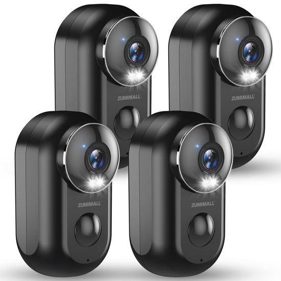 Picture of ZUMIMALL Security Cameras Wireless Outdoor - 4 Packs- 2.4G WiFi Battery Powered Cameras for Home Surveillance, Spotlight & Siren/PIR Detection/3MP Color Night Vision/2-Way Talk/IP66/Cloud/SD