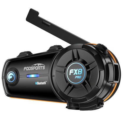 Picture of Fodsports FX8 Pro Motorcycle Communication Systems with Customized HRSQS Speakers, Dual-Chip Audio Multitasking, One-Click Fast Pairing, Music Sharing, FM 8 Riders Group Intercom, 1 Pack