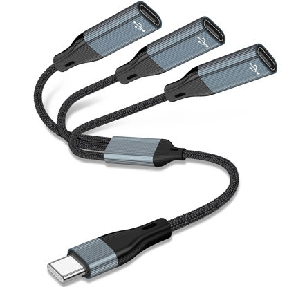 Picture of USB C Splitter, USB C to 3 USB C Female Cable USB C Headphone Converter USB C to USB C OTG Splitter with Data Transfer Compatible with iPad Pro, iPad Air 6/5, MacBook, iPhone 15/15Pro, Galaxy S24/S23