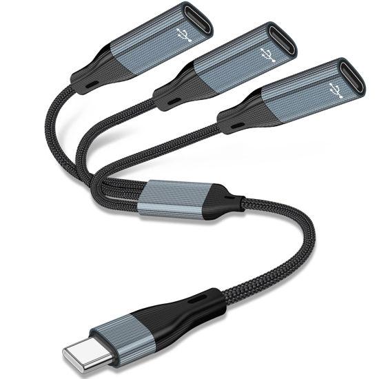Picture of USB C Splitter, USB C to 3 USB C Female Cable USB C Headphone Converter USB C to USB C OTG Splitter with Data Transfer Compatible with iPad Pro, iPad Air 6/5, MacBook, iPhone 15/15Pro, Galaxy S24/S23