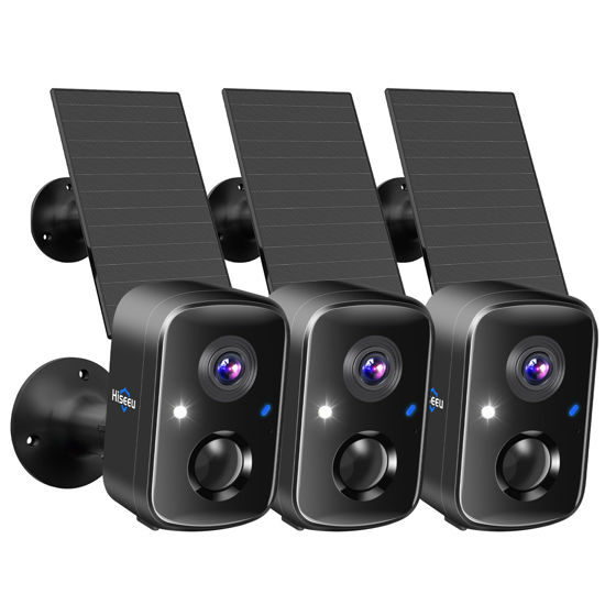 Picture of Hiseeu Security Cameras Wireless Outdoor, 3pcs Solar Powered 3K 4MP Surveillance WiFi Cameras for Home Security Outside, PIR/AI Motion Detection, Waterproof, Color Night Vision, 2-Way Audio, Black