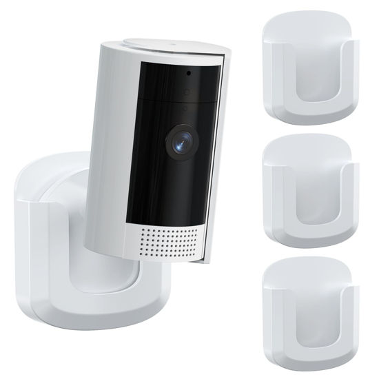 Picture of 3 Pack No Drill No Screws Wall Mount Bracket for Ring Indoor Cam(1st Gen and 2nd Gen), Strong Adhesive Ring Camera Mount, Undamaged, Easy to Install (White, Camera not Included)