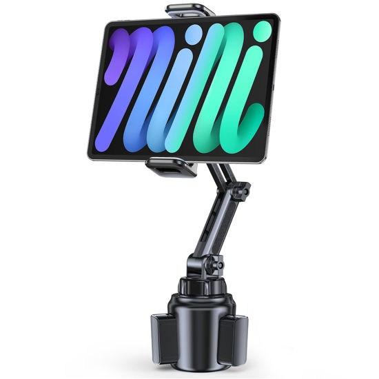 Picture of Miracase Cup Holder Tablet Mount for Car, Adjustable Long Neck Car Tablet Holder Friendly Compatible with iPad, Pro, Air, Mini Samsung Galaxy Tablet, iPhone 16/15/14/Pro, All 6.1-12.9" Tab & Phones