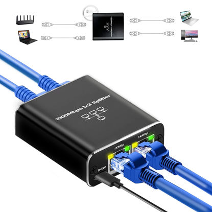 Picture of Pushua Gigabit Ethernet Splitter High Speed 1 to 3, 1000Mbps LAN Splitter (3 Devices Simultaneous Networking), RJ45 Splitter Adapter with USB Power Cable, Internet Splitter for Cat5/5e/6/7/8 Cable