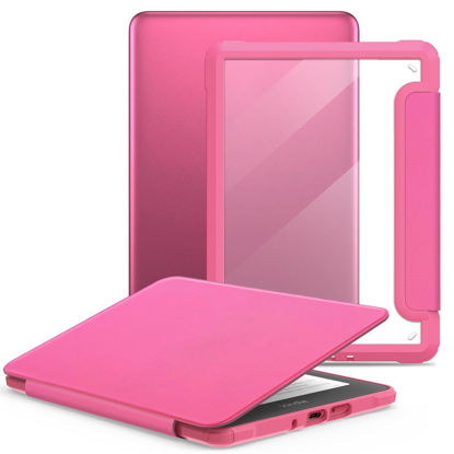 Picture of E NET-CASE Case for Kindle Paperwhite 12th Gen 2024 Released (7") & Kindle Colorsoft Signature Edition,Clear Back Shell Durable PU Leather Cover with Auto Sleep Wake,Raspberry