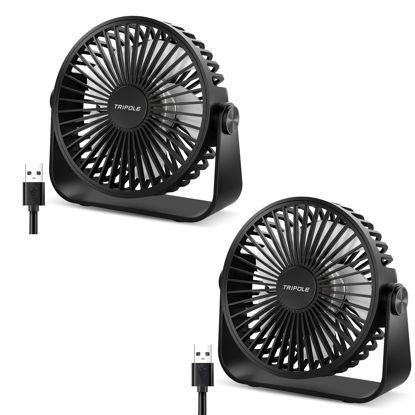 Picture of TriPole USB Desk Fan 4.5 Inches Portable Mini Fan Powerful 3 Speeds Wind Personal Desktop Fan with 360° Head Rotation for Home Office Car Indoor Outdoor 2 Pack Black